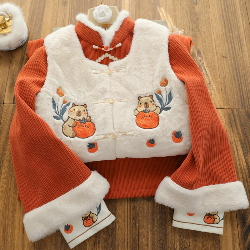 Playwright Fish retro Republic of China Two sets of Machia qipao 2023 Winter new inverted large sleeves warm plush collar-Taobao