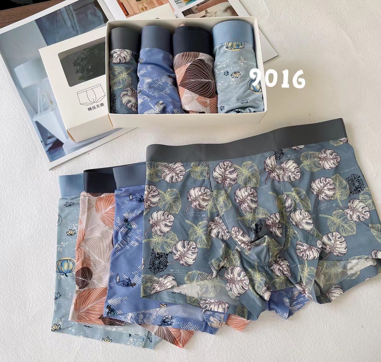 Four Packs Ice Silk Printing Soft Antibacterial Shorts Head Breathable Thin Summer Boxer Boxer Briefs For Men