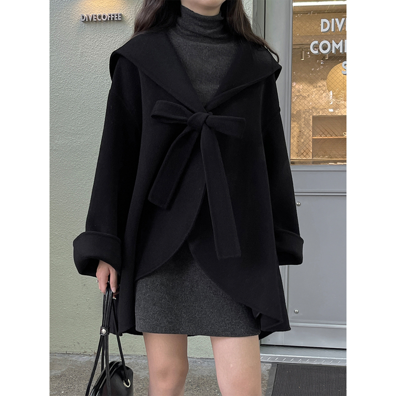 [Magical Sweetheart] 25 Autumn/Winter New Double-Sided Hand-Stitched Wool Coat for Women with Bowknot Cape Wool Jacket