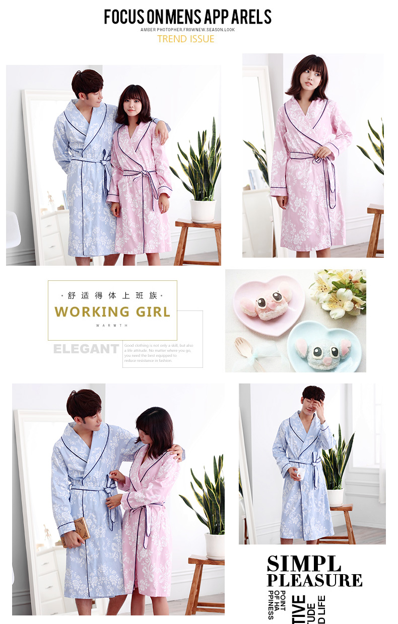 Qingtong Mùa Xuân và Mùa Thu Các Cặp Vợ Chồng Nam Giới và Phụ Nữ Hàn Quốc Cotton Đồ Ngủ Nightdress Phiên Bản Dài Lỏng Nhà Dịch Vụ Áo Ngủ