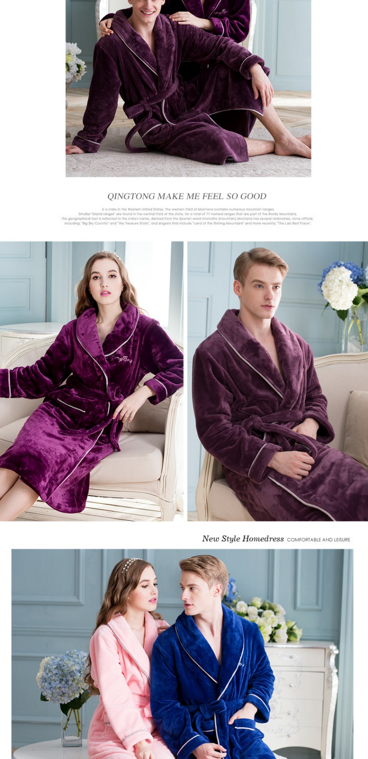 Mùa xuân và mùa thu và mùa đông các cặp vợ chồng flannel đồ ngủ áo choàng nam và nữ Phiên bản Hàn Quốc của áo choàng dài lông cừu san hô gợi cảm dày đồ ngủ nữ
