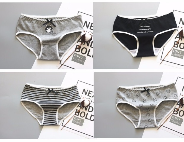 Đồ lót nữ màu đen và trắng xám nữ đồ lót nữ bằng vải cotton eo thấp gợi cảm quần học sinh Nhật Bản quan lot nu