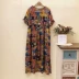 Na Duo words 9886 Đầu hè mới bằng vải cotton và vải lanh in họa tiết retro eo cao xếp li đầm thon - Sản phẩm HOT