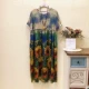 Na Duo words 9886 Đầu hè mới bằng vải cotton và vải lanh in họa tiết retro eo cao xếp li đầm thon - Sản phẩm HOT