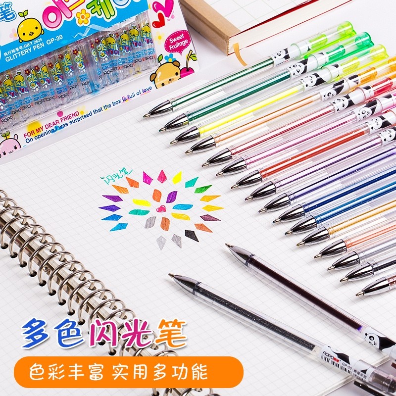 Student Children Flash Pen Bright Crystal Color in color Pen Flash Gel Pen Shake Sound Pearlescent Handbill Graffiti Greeting Cards