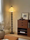 Pear-Shaped Floor Lamp, Antique Solid Wood, Printed Fabric, Living Room Lamp, Song-Style Aesthetic Atmosphere, Main Lamp Next to the Sofa in the Hall