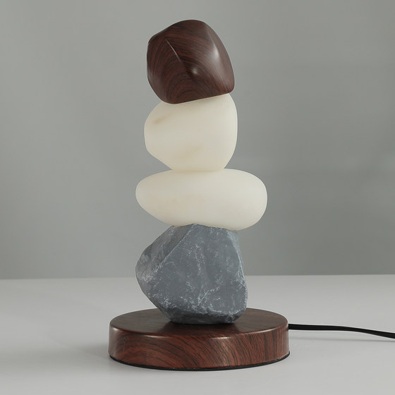 Bedside Stone Table Lamp, Vintage Zen-Style Bedroom Decorative Lighting, Designer Stone-Shaped Study Led Bedside Lamp