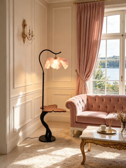French-Style 2026 Vintage Petal Floor Lamp, New Designer Model for Living Room Sofa, Integrated Bedroom Ambient Light