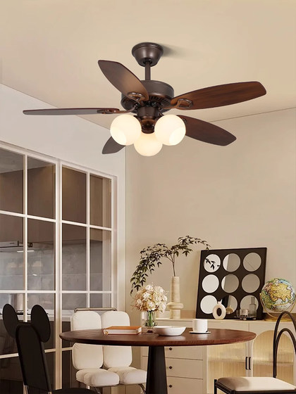 Fan Chandelier French Mid-Century Style Art Design Restaurant Bar Fan Lamp New Retro Variable Frequency Ceiling Fan Lamp