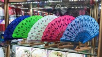 Peacock dance fan Color pole color sequins Chinese fan dance fan Folding fan Girl ancient fan