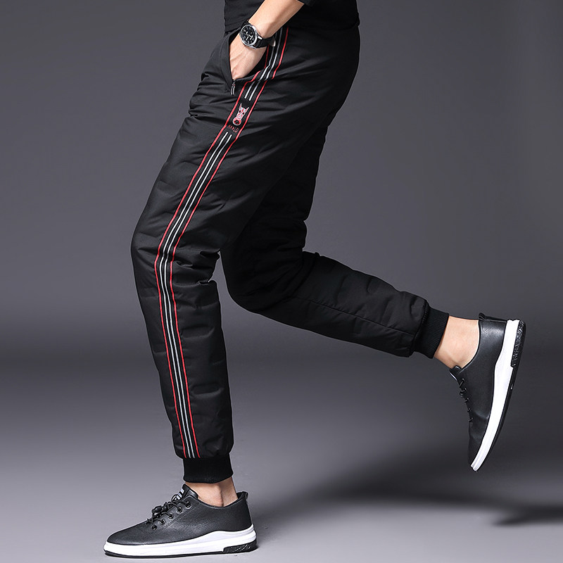 Press Glue Down Pants Men Outwear White Goose Down Outdoor Youth Workout Small Feet Casual Warm Sports Down Cotton Pants Winter