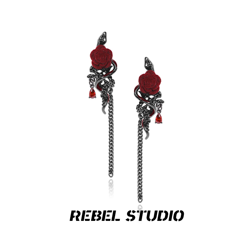 Snake and Rose Earrings, Original Design, Unique 2026 New Style Earrings, Personalized Dark Fashion Niche Style Earrings