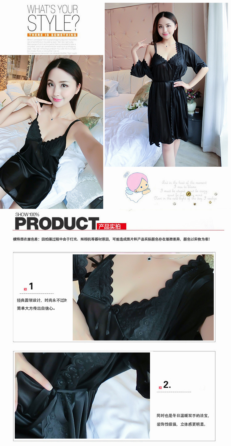 Cám dỗ ngắn- tay áo mỏng phần nightdress mùa hè phụ nữ hai mảnh phù hợp với dây đeo đồ ngủ sexy váy mùa hè nhà dịch vụ