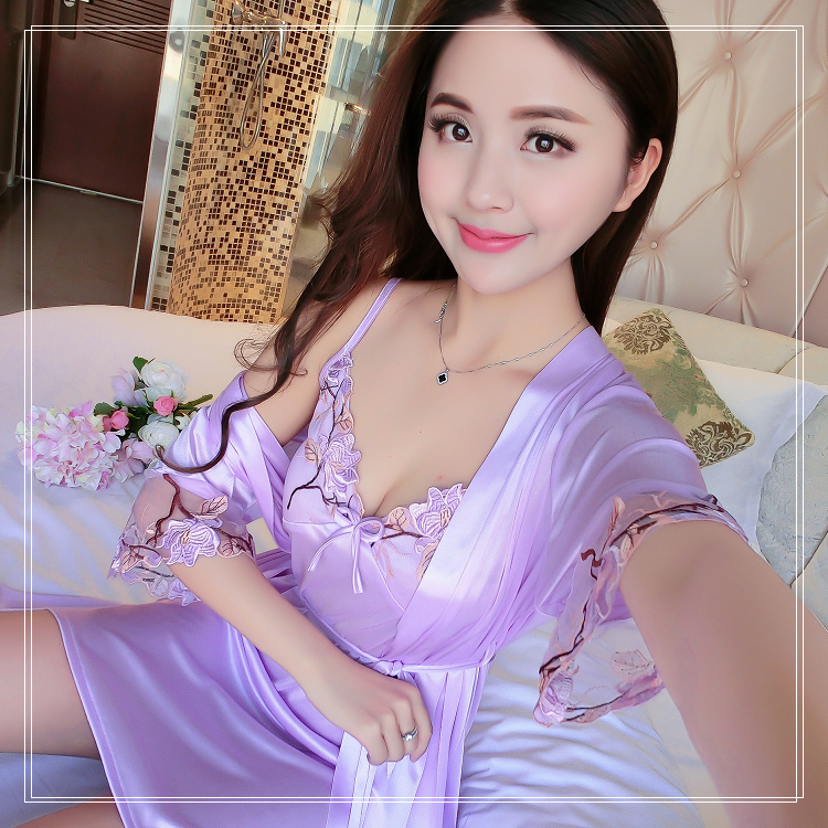 Mùa hè cám dỗ áo ngủ mỏng sexy đồ ngủ ngắn tay nightdress băng lụa hai mảnh phù hợp với mùa hè ladies home dịch vụ