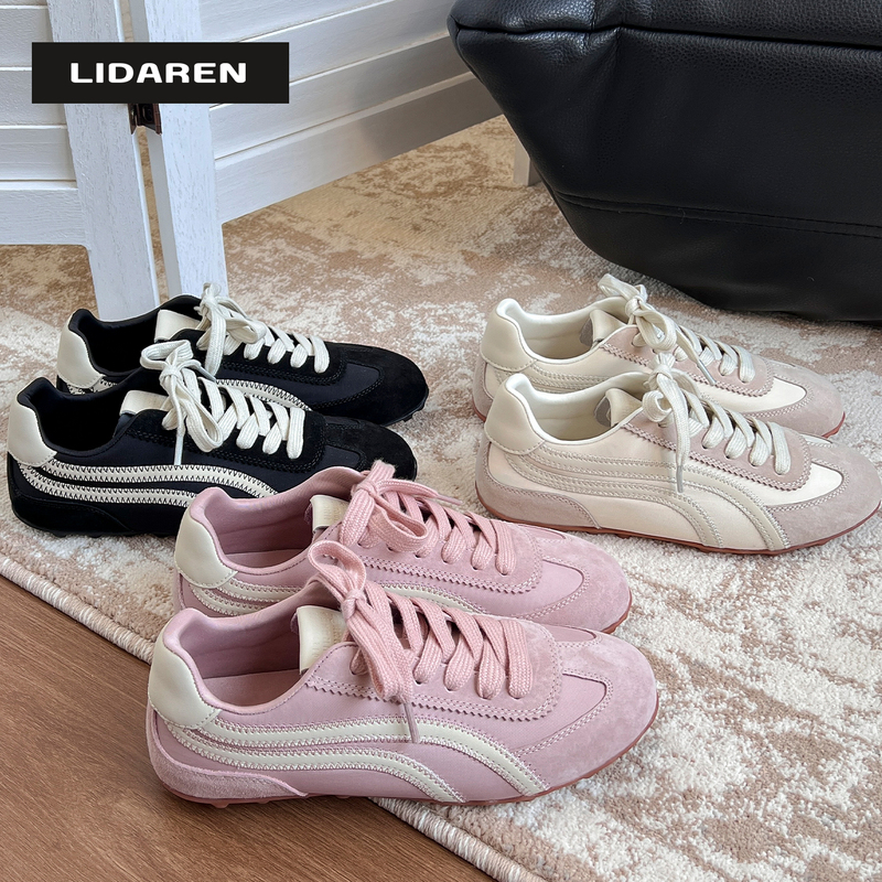 【Li Daren】Soft Light Roaming~ Genuine Leather Thin-Soled Ballet Style Casual German Training Shoes for Women, Versatile Lace-Up Racing Shoes