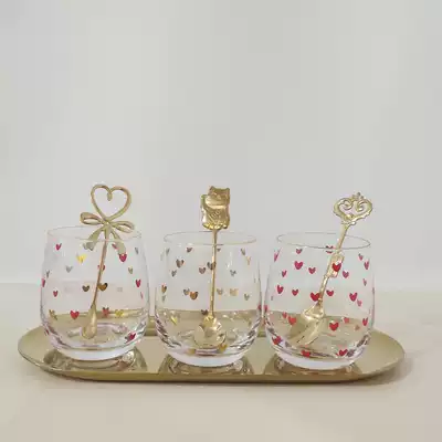 Original love girl heart golden glass Coffee cup Milk cup Heat-resistant dessert cup Souvenir cup