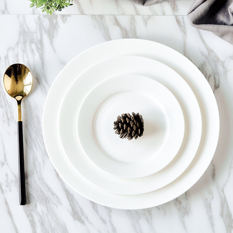 Jingdezhen Pure White Bone China Cutlery Dish Plate Flat Pan Beef Steak Dish Western Dining Plate Sweet Dishes Hotel Cutlery