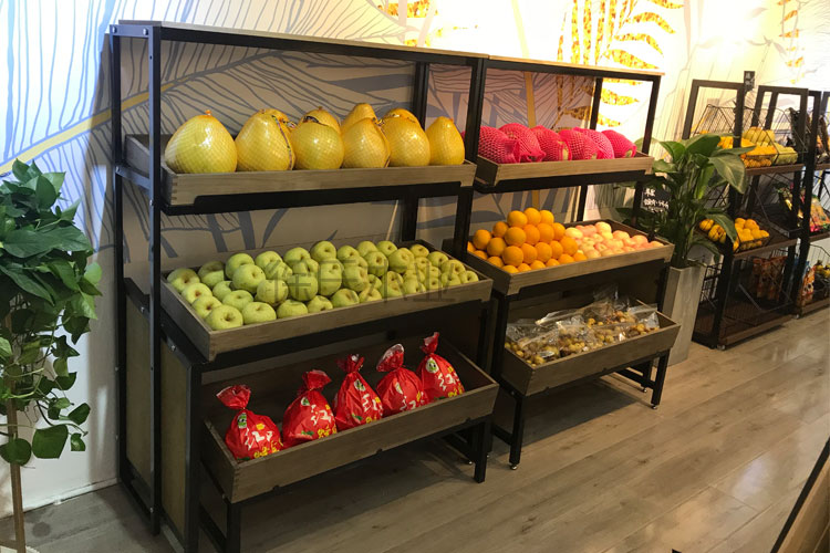 Fruit Shelving Fresh Show Rack Steel Wood Fruit And Vegetable Shelf Supermarket New Products Vegetable Exhibition Shelf Removable multilayer 29
