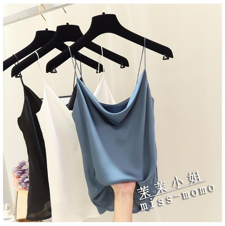 Mùa thu Slim mặc ngoài hàng đầu gợi cảm của phụ nữ đống cọc với áo yếm đôi satin áo ba lỗ nữ cách điệu
