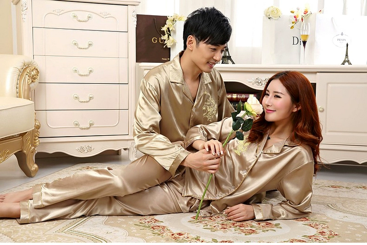 Lụa vài bộ đồ ngủ mùa hè nam giới và phụ nữ mùa xuân và mùa thu dài tay áo phần mỏng băng lụa hai mảnh phù hợp với ngắn tay kích thước lớn dịch vụ nhà bộ mặc nhà big size