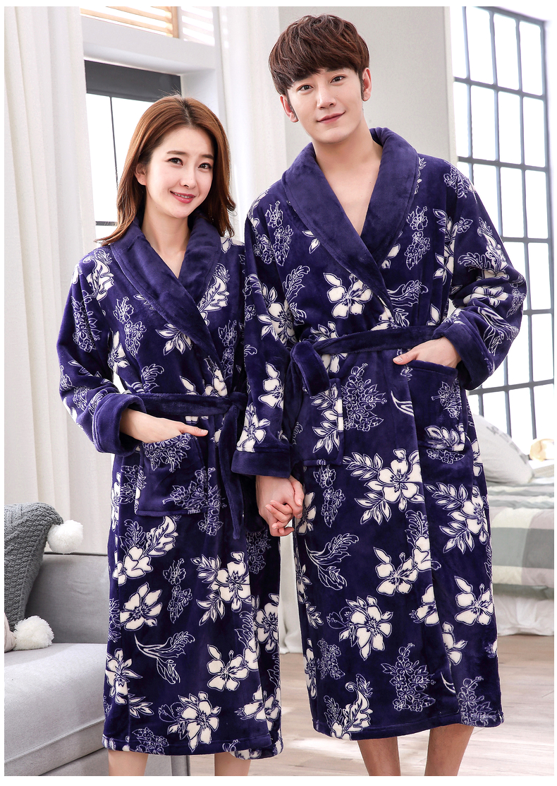 Flannel áo choàng nam dày và dài phần lông cừu san hô vài bộ đồ ngủ nữ mùa thu mùa đông áo choàng dài tay áo choàng nhà dịch vụ áo ngủ 2 dây
