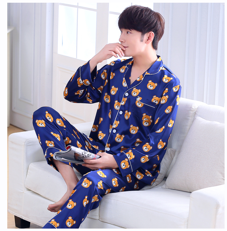 Bộ đồ ngủ đôi mùa xuân, mùa hè và mùa thu băng lụa nam và nữ Phiên bản Hàn Quốc của bộ phim hoạt hình dài tay hai mảnh phù hợp với dịch vụ nhà ngắn tay dễ thương shop đồ lót
