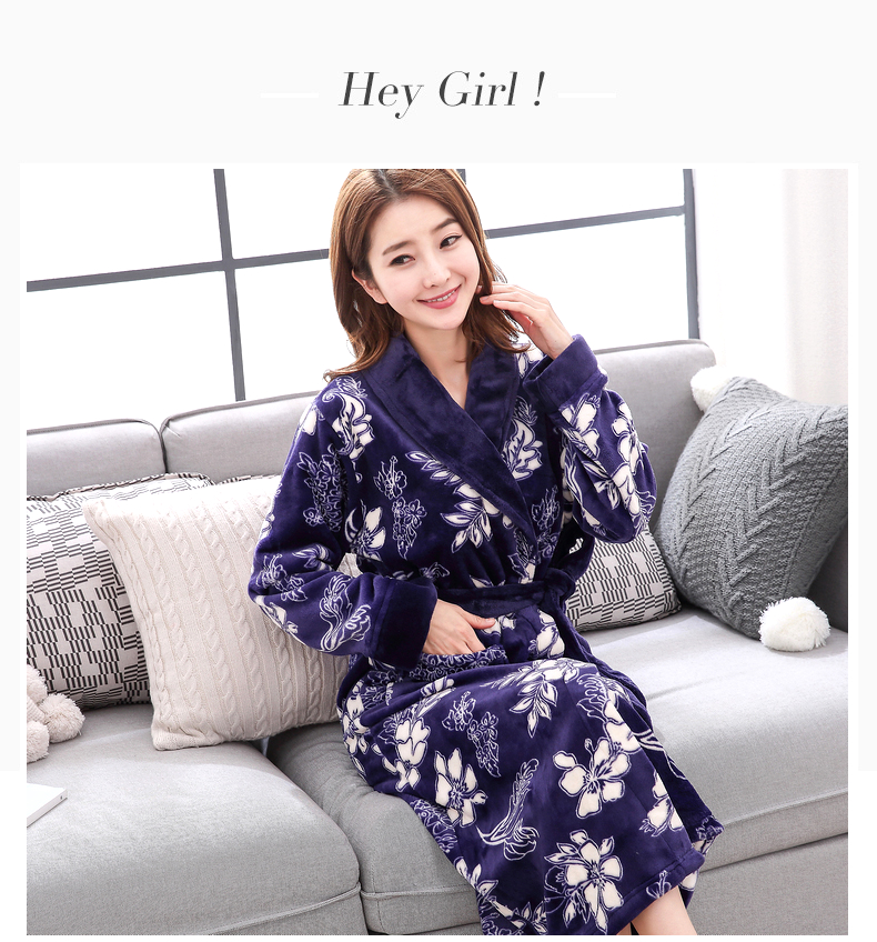 Flannel áo choàng nam dày và dài phần lông cừu san hô vài bộ đồ ngủ nữ mùa thu mùa đông áo choàng dài tay áo choàng nhà dịch vụ áo ngủ 2 dây
