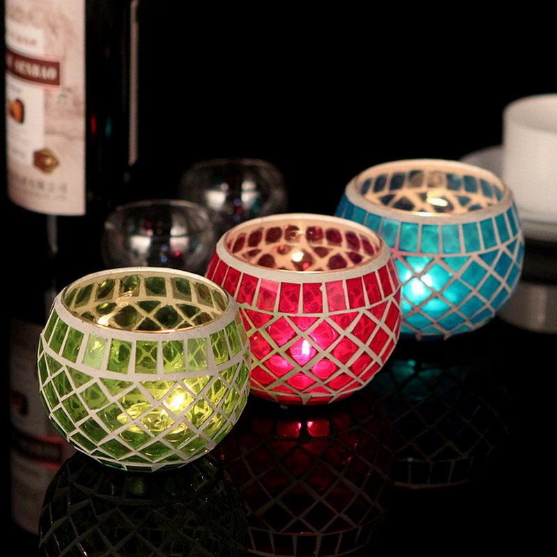 Wedding props Windproof lantern Glass stickers Gift candlelight dinner Mosaic Valentine's Day European style candle holder