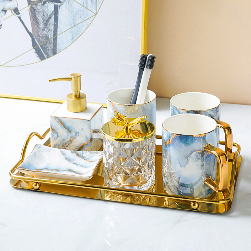 High-end bathroom toilet with light luxury bathroom 5 piece cosmetic room fitted with European marble tooth cup