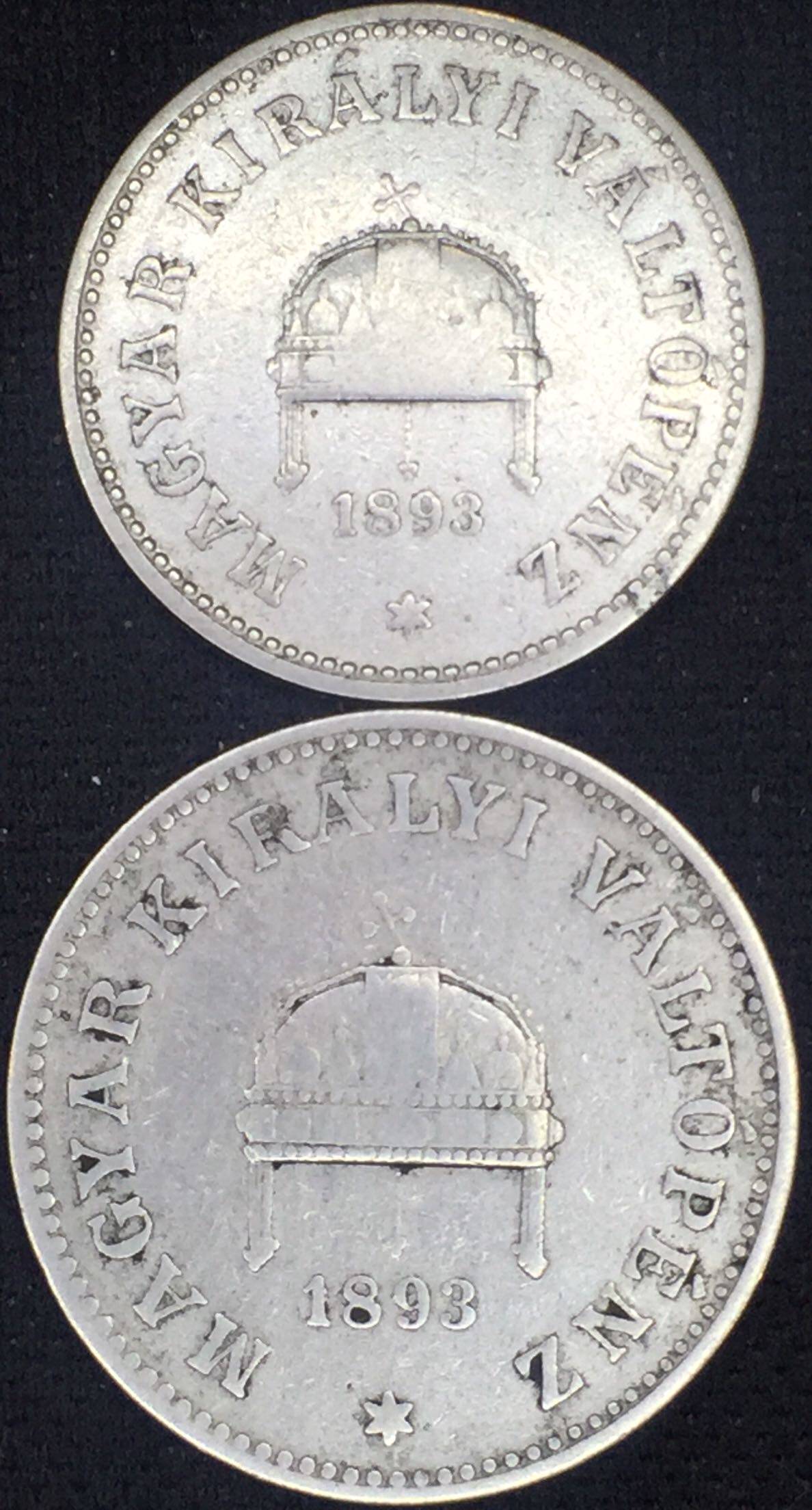 1893 Hungary 10 - 20 - Faller 2 copper nickel coins in circulation of good phase coin collection
