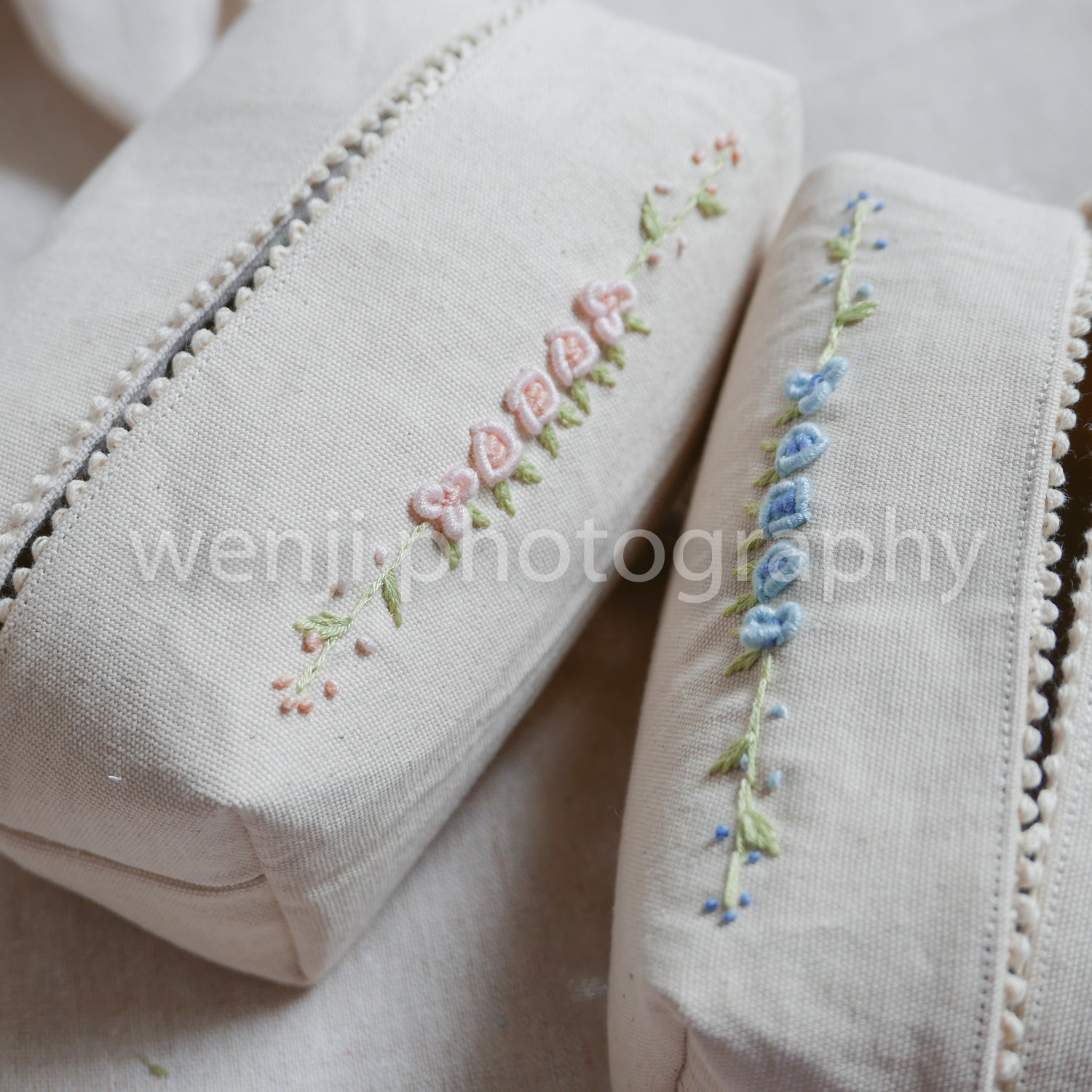 Original homemade Lady's House Prairie Cottage style hand pure craft embroidered rose cotton linen paper towel set