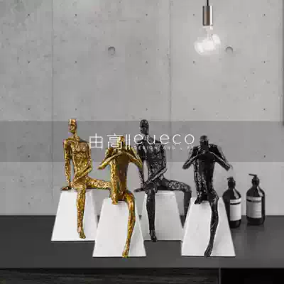 Modern metal material thinking figure sculpture ornaments light luxury style home clubhouse lobby soft decorations