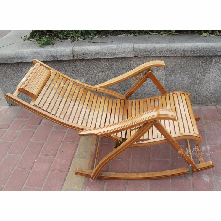 Adult rocking chair bamboo rocking chair for the elderly pastoral leisure lunch break folding chair beach chair recliner sleeping chair furniture
