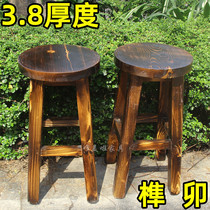 Full solid wood carbonated charcoal burnt bar stool retro black bar High foot stool set on fire wood fire pot shop round bench ladder stool