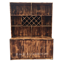 Original Charcoal Burning Cedar Wood Wine Cabinet Black Retro Full Solid Wood Lockers Made Old Display Cabinet Hanging Cabinet Bar Table Dining Side Cabinet