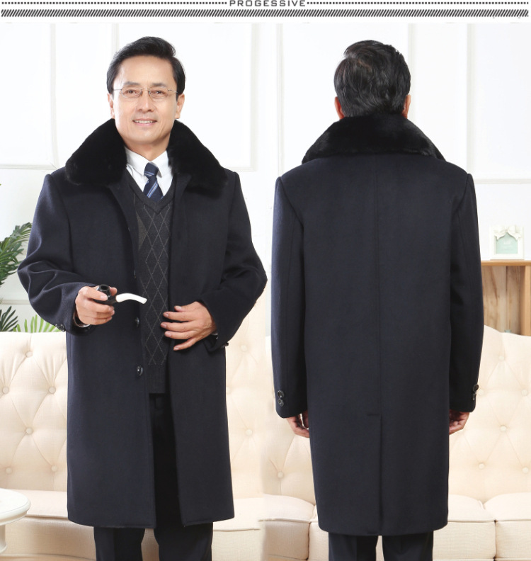 Áo khoác nam 2018 mùa đông mới mùa thu và mùa đông nam trung niên áo khoác cashmere áo khoác len nam dài cardigan nam
