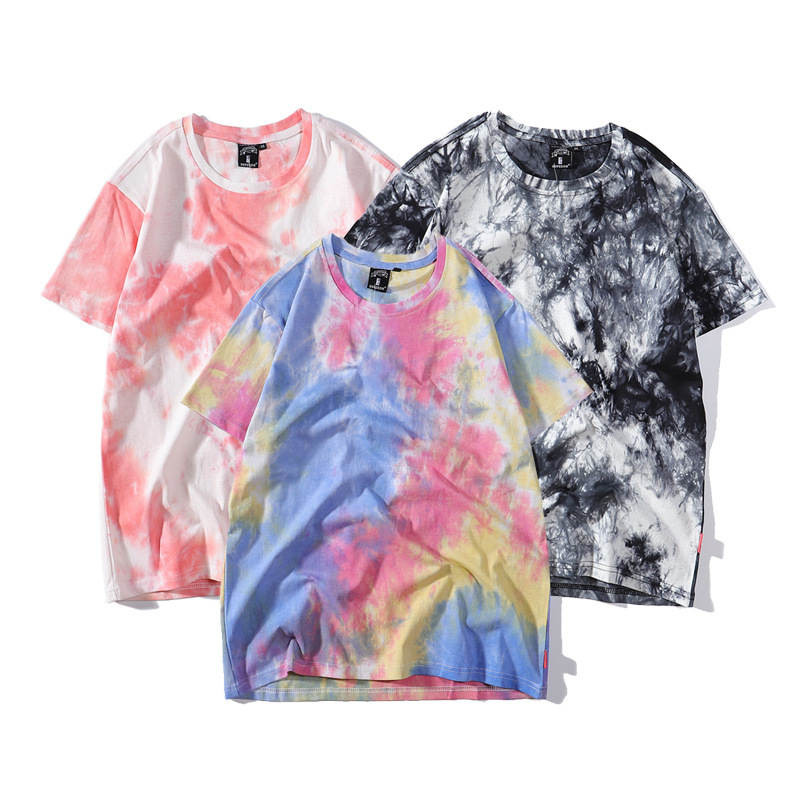 West Coast Ethnic Style Tie-Dye Gradient Color Short-Sleeved T-Shirt ins Trendy Fashion Casual Summer Wear for Men and Women