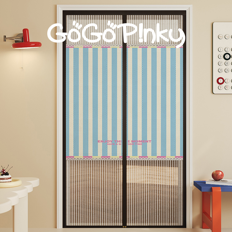 Korean-Style Simple Striped Mosquito Net Door Curtain, Cream Style, Household Fly-Proof Magnetic No-Punch Installation, Summer Breathable Diamond Mesh Curtain Korean-Style Simple Striped Mosquito Net Door Curtain, Cream Style, Household Fly-Proof Magnetic No-Punch Installation, Summer Breathable Diamond Mesh Curtain