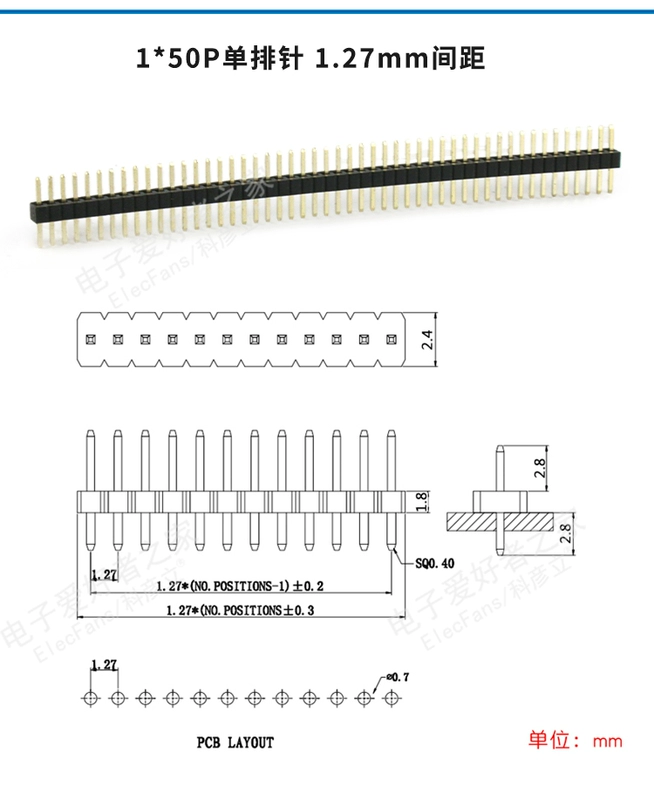 Mạ vàng 1.27MM sân đơn hàng pin đôi hàng pin hàng nữ thiết bị đầu cuối PCB dòng bảng mạch kết nối