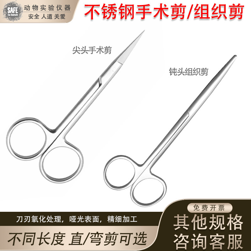 不锈钢手术剪钝头组织剪综合剪动物手术器械小鼠大鼠兔弯头直头圆