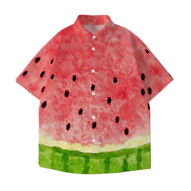 2026 Summer New Watermelon Print Short-Sleeved Shirt, Niche Design, Unisex Shirt, Full-Color Shirt Trend 2026 Summer New Watermelon Print Short-Sleeved Shirt, Niche Design, Unisex Shirt, Full-Color Shirt Trend