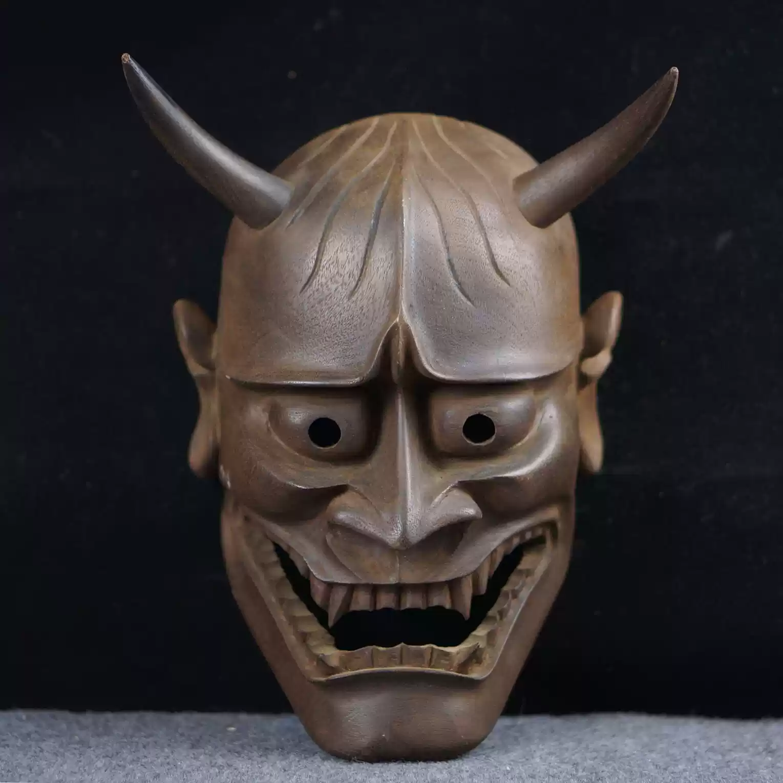 木製 鬼面 約30cm 日本中古般若能面具能樂劇一木出純手工木雕鬼面掛