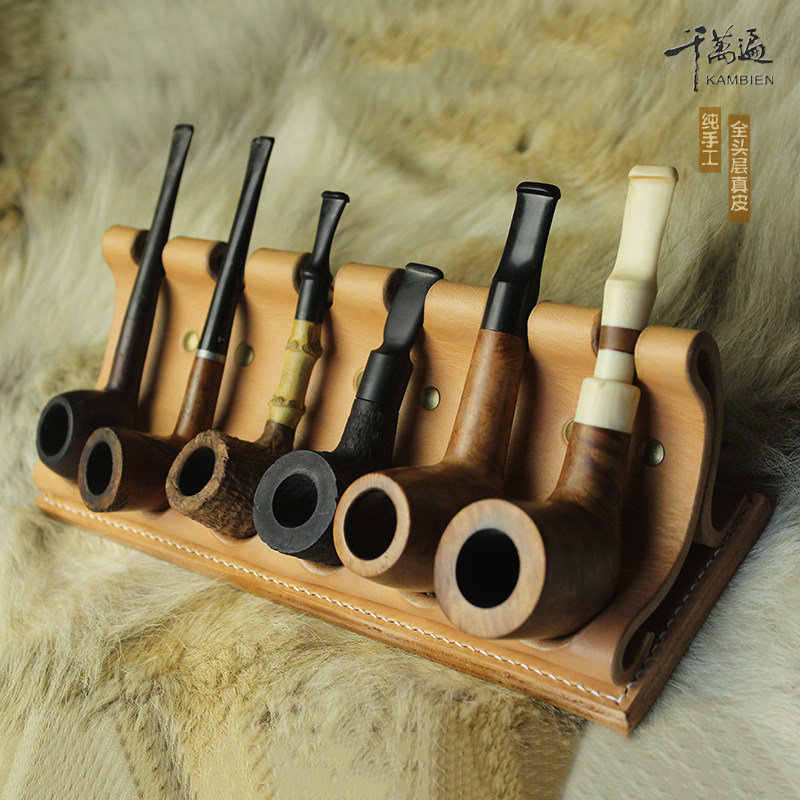 6 Fights stand Tobacco Rack Head Layer of Tannic Cow Leather Handcrafted 6 Fighting Shelf Cockpit Leather Holder Original Design Tobacco rack