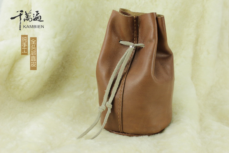 Genuine Leather Leather Pouch Head Layer Cow Leather Sheepskin Handmade Custom Text Play Bag Carry-on Bag With Hand Strings Beads