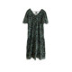 Dress ສິນຄ້າໃຫມ່ປີ 2024 Summer Korean Romantic Floral Print V-neck Short Sleeve Tie-Back Long Dress