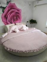 Custom round bed pure cotton tribute satin pink lace double quilt bed skirt bedspread bedspread bed sheet princess four-piece multi-piece set