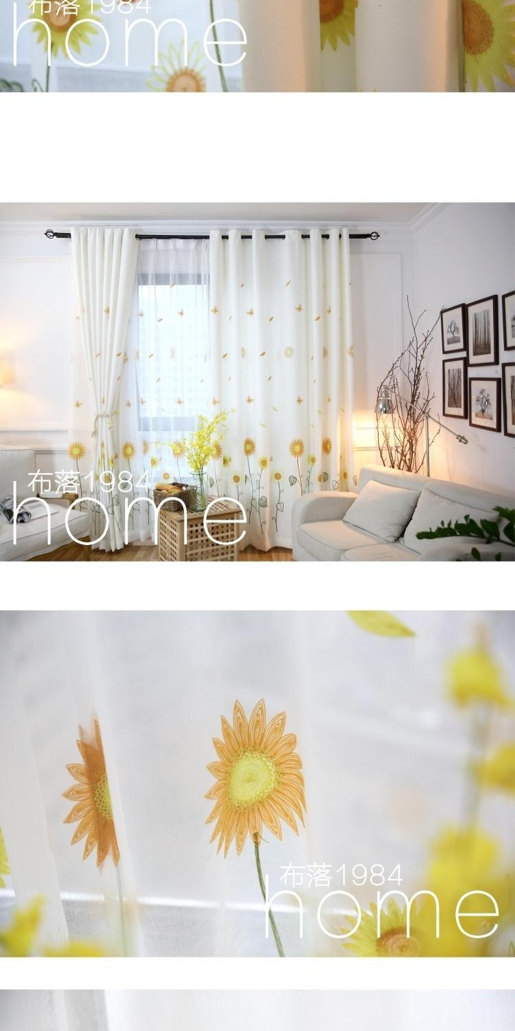 Rèm cửa hoa hướng dương lớn vải thêu rèm cửa màn hình thêu vải trắng thêu phòng khách sàn vườn một nửa - Phụ kiện rèm cửa mua thanh treo rèm cửa