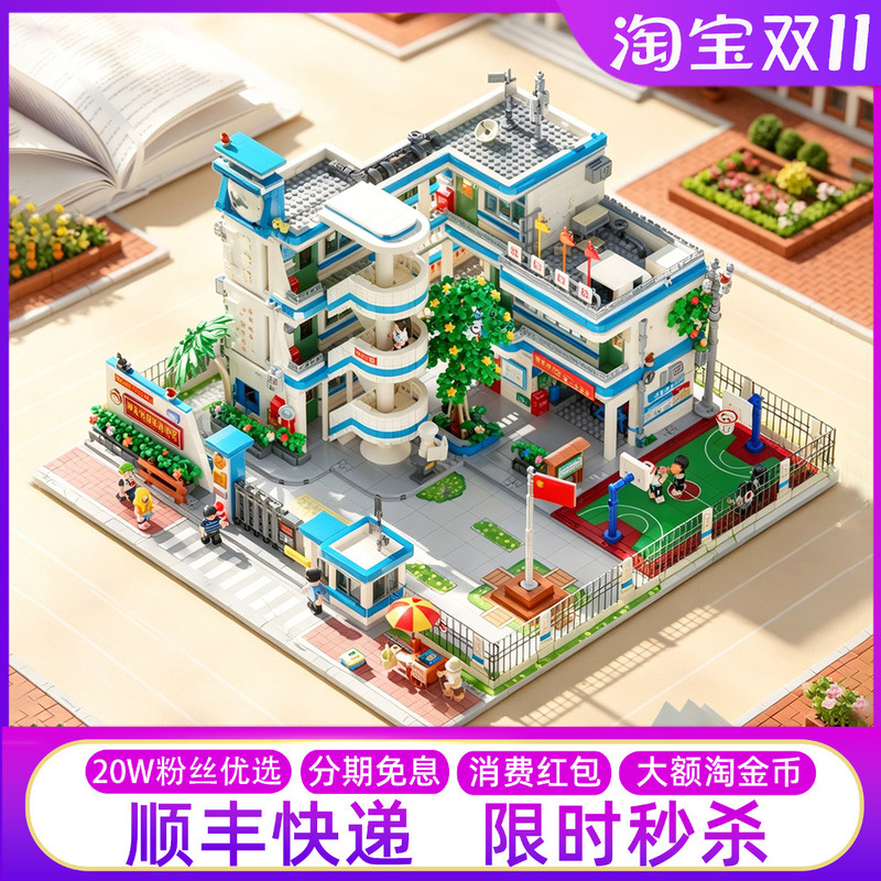 Unassembled Building Blocks, Large-Scale Campus Building Street Scene Model, 80S and 90S Youth Era Decoration Gift