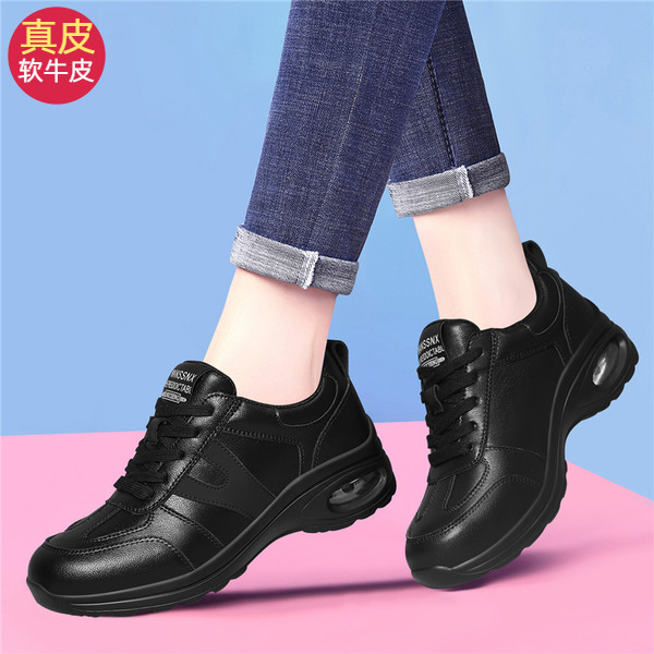 Genuine Leather Casual Sports Shoes for Women 2025 New Spring, Autumn and Winter Air Cushion Shock-Absorbing Lightweight Flat-Soled Dance and Travel Leather Shoes