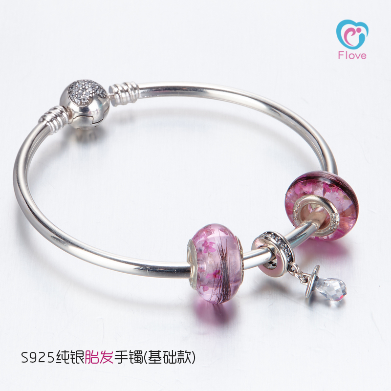 Flove Baby Fetal Hair Bracelet Baby Fetal Hair Mother and Child Dried Flower Sterling Silver Bracelet Fetal Hair Souvenir Diy Custom